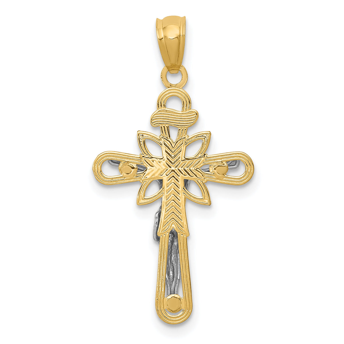 14K Two-tone W/Rhodium Small Passion Crucifix Pendant-K5575