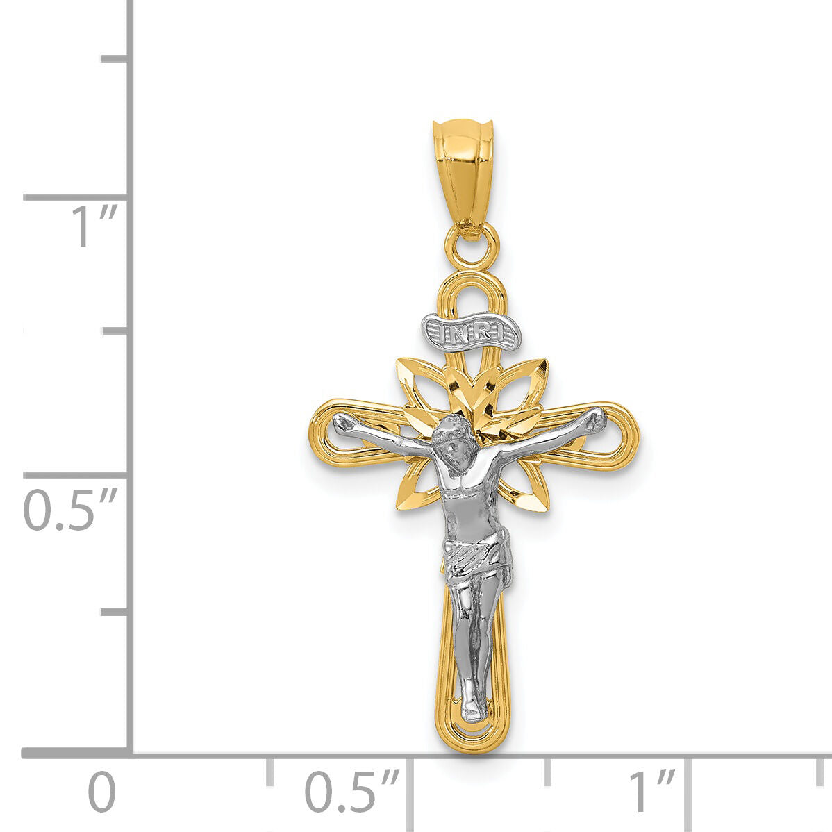 14K Two-tone W/Rhodium Small Passion Crucifix Pendant-K5575
