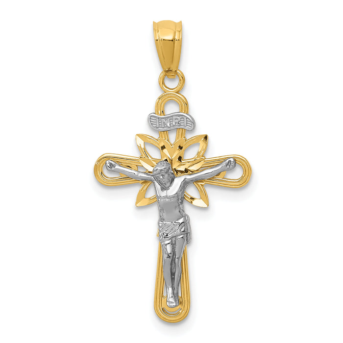 14K Two-tone W/Rhodium Small Passion Crucifix Pendant-K5575