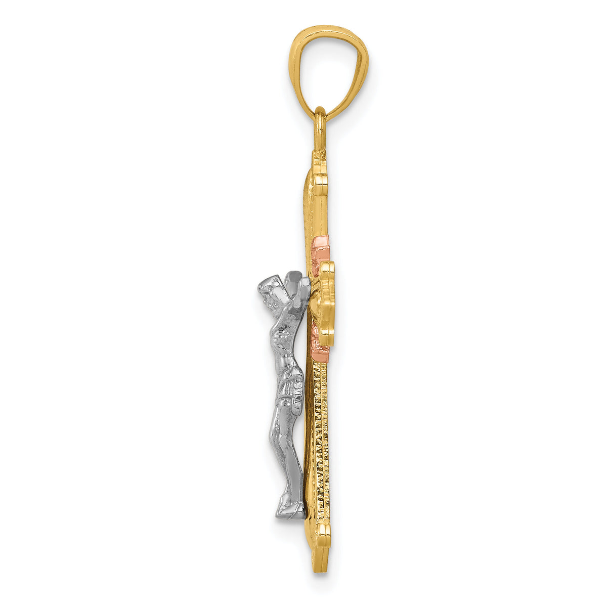 14K Tri-color Polished Crucifix Pendant-K5576