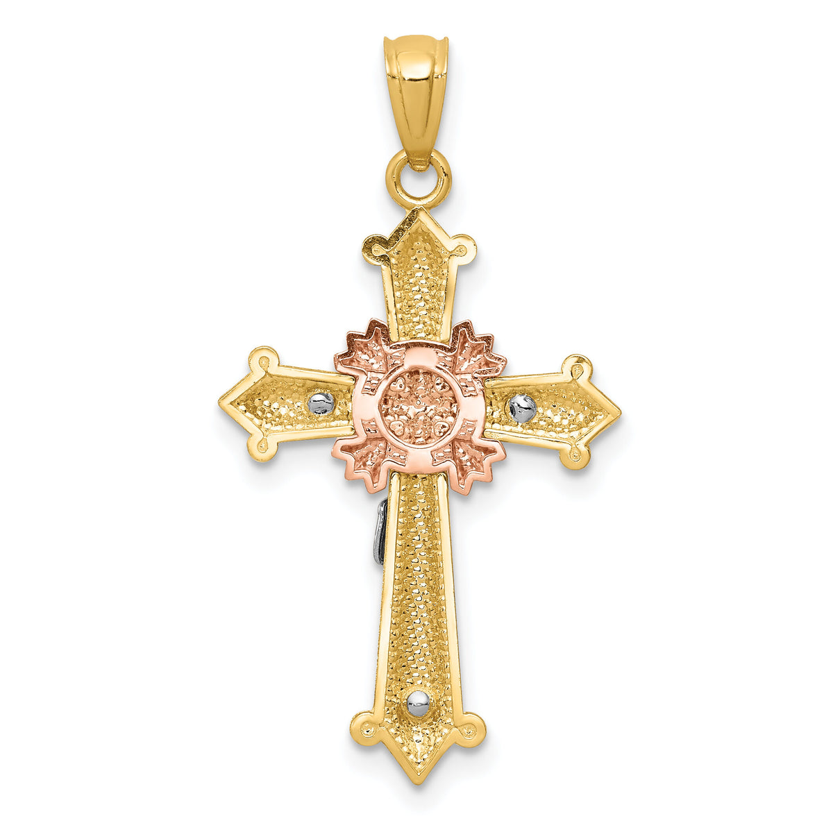 14K Tri-color Polished Crucifix Pendant-K5576
