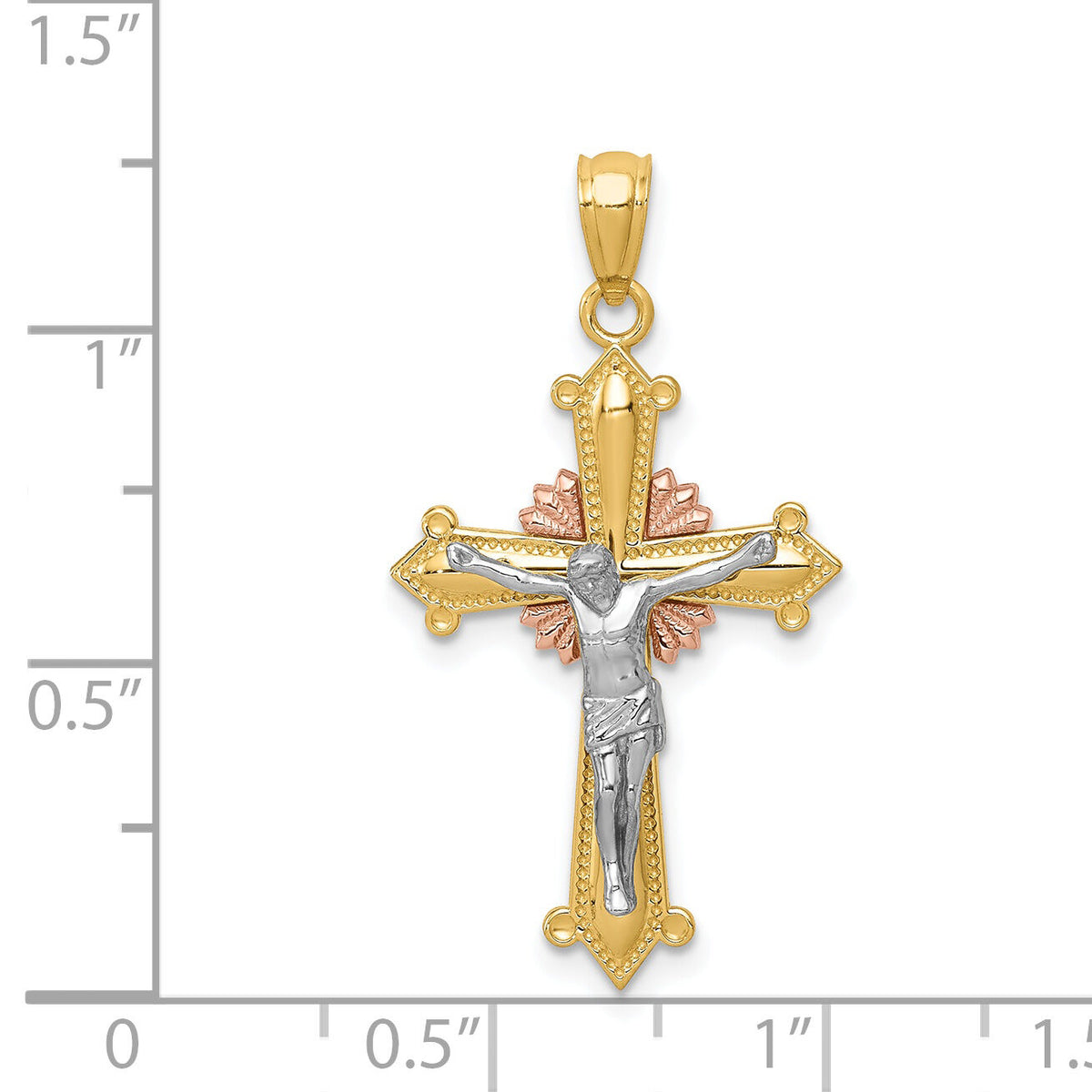 14K Tri-color Polished Crucifix Pendant-K5576