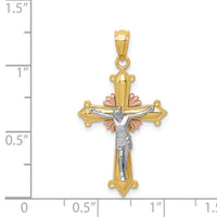 14K Tri-color Polished Crucifix Pendant-K5576