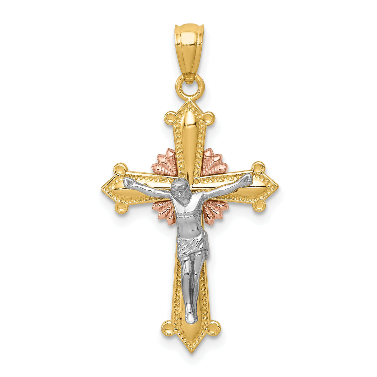 14K Tri-color Polished Crucifix Pendant-K5576
