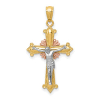 14K Tri-color Polished Crucifix Pendant-K5576