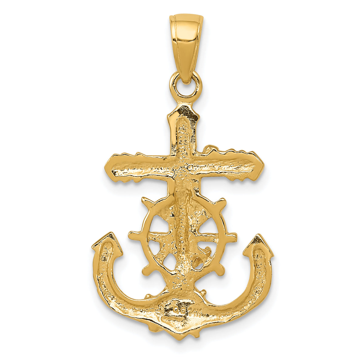 14K Polished Textured Mariners Crucifix Rope/Wheel Pendant-K5577