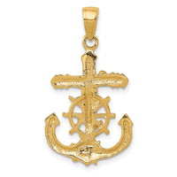 14K Polished Textured Mariners Crucifix Rope/Wheel Pendant-K5577
