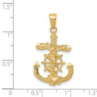 14K Polished Textured Mariners Crucifix Rope/Wheel Pendant-K5577