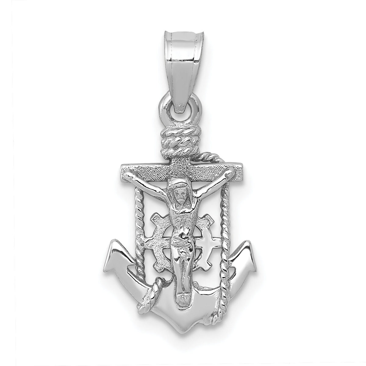 14k White Gold Polished Mariner Crucifix Pendant-K5579
