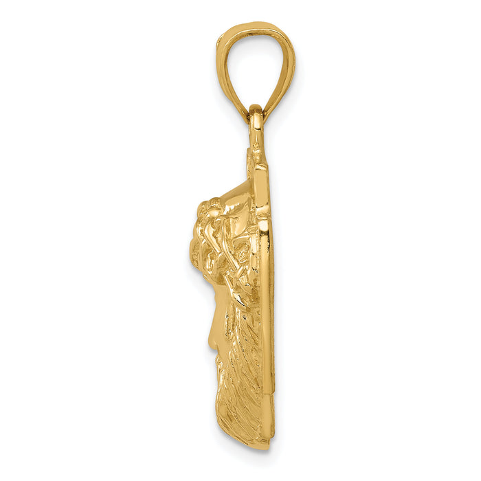 14K Gold Polished Large Jesus Head With Crown Pendant-K5584