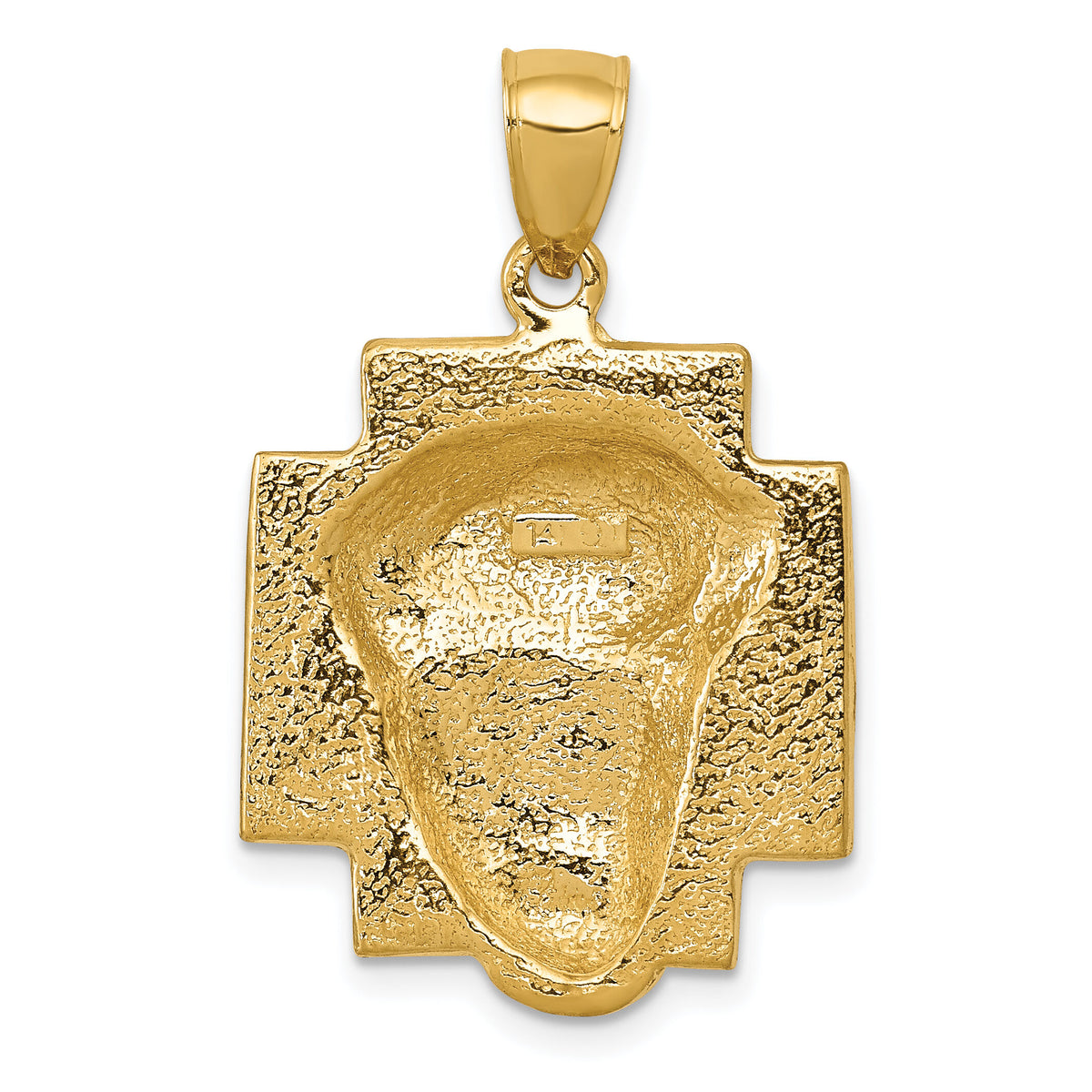 14K Gold Polished Large Jesus Head With Crown Pendant-K5584
