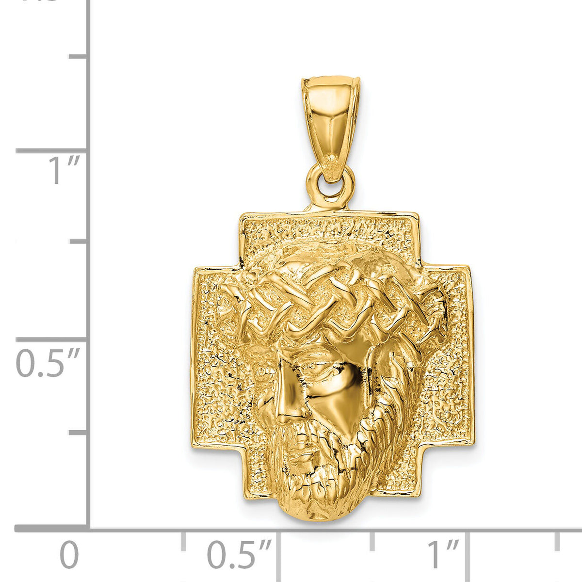 14K Gold Polished Large Jesus Head With Crown Pendant-K5584