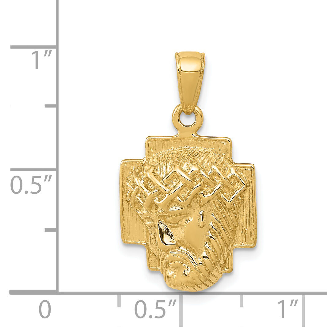 14K Gold Polished Small Jesus Head With Crown Pendant-K5585