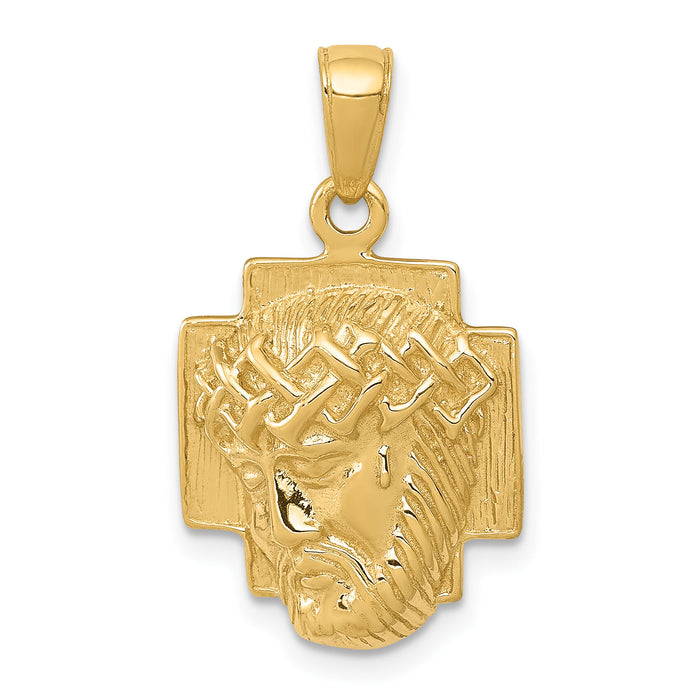 14K Gold Polished Small Jesus Head With Crown Pendant-K5585