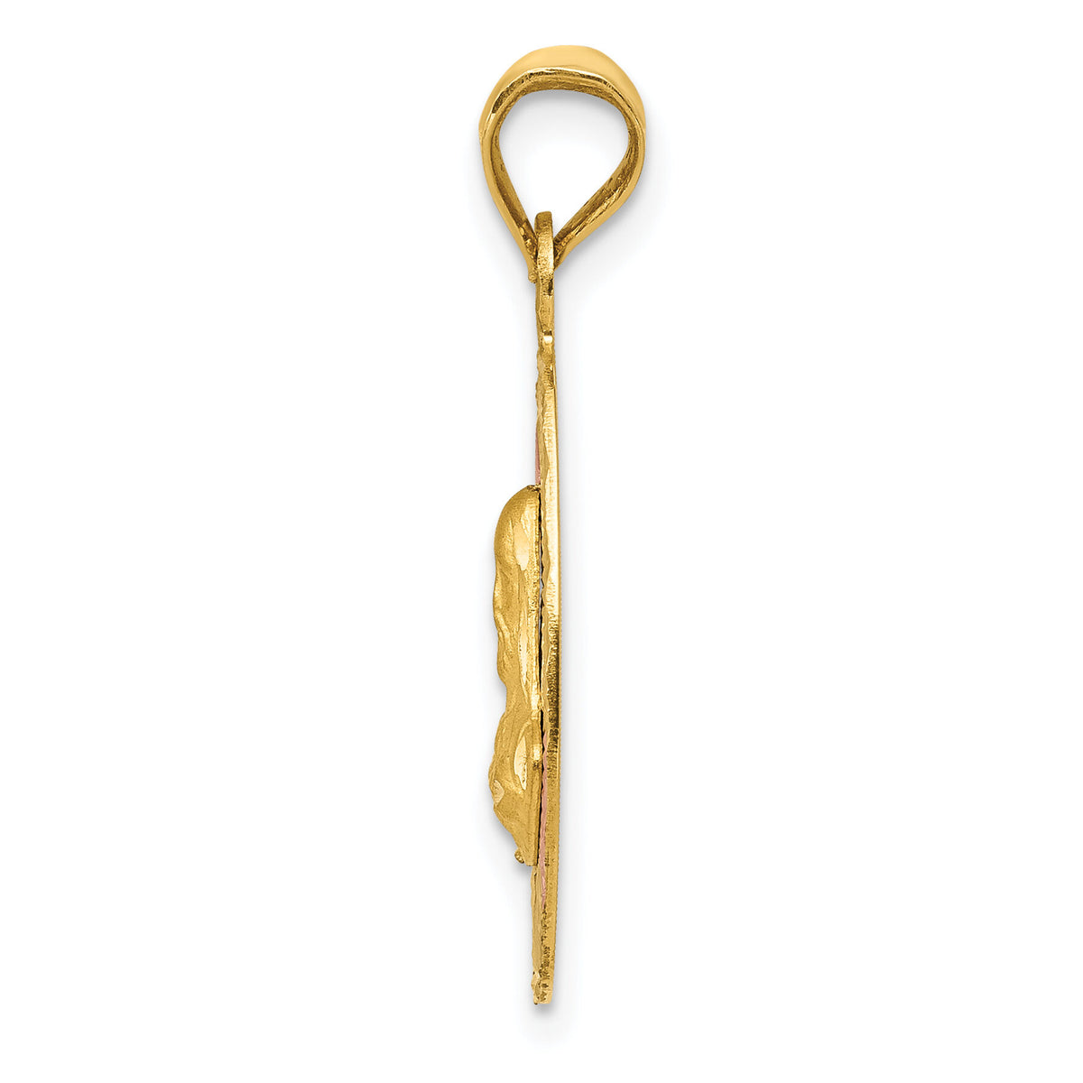 14K w/Rose and White Rhodium D/C Sagrado Corazon Oval Pendant-K5586