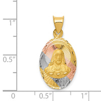14K w/Rose and White Rhodium D/C Sagrado Corazon Oval Pendant-K5586
