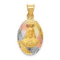 14K w/Rose and White Rhodium D/C Sagrado Corazon Oval Pendant-K5586
