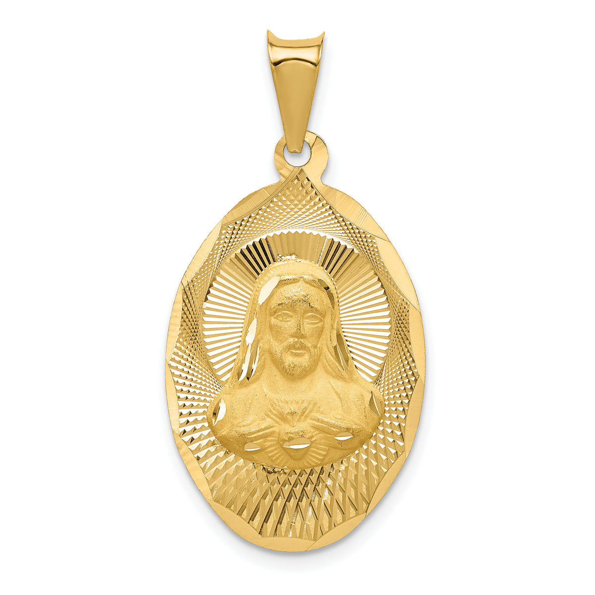 14K Polished D/C Sagrado Corazon Oval Pendant-K5590