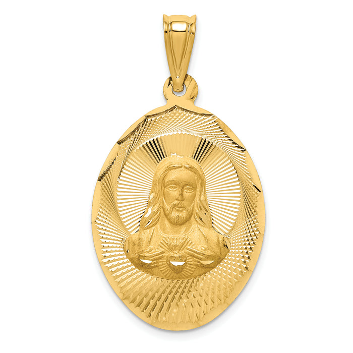 14K Polished D/C Sagrado Corazon Oval Pendant-K5591