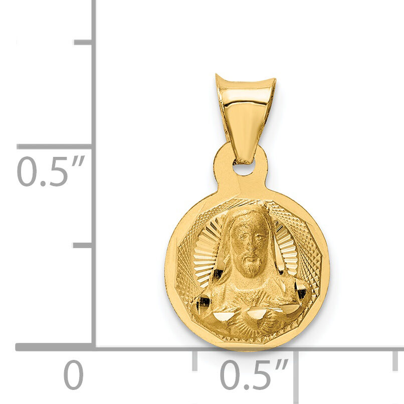 14K Polished D/C Sagrado Corazon Circle Pendant-K5593