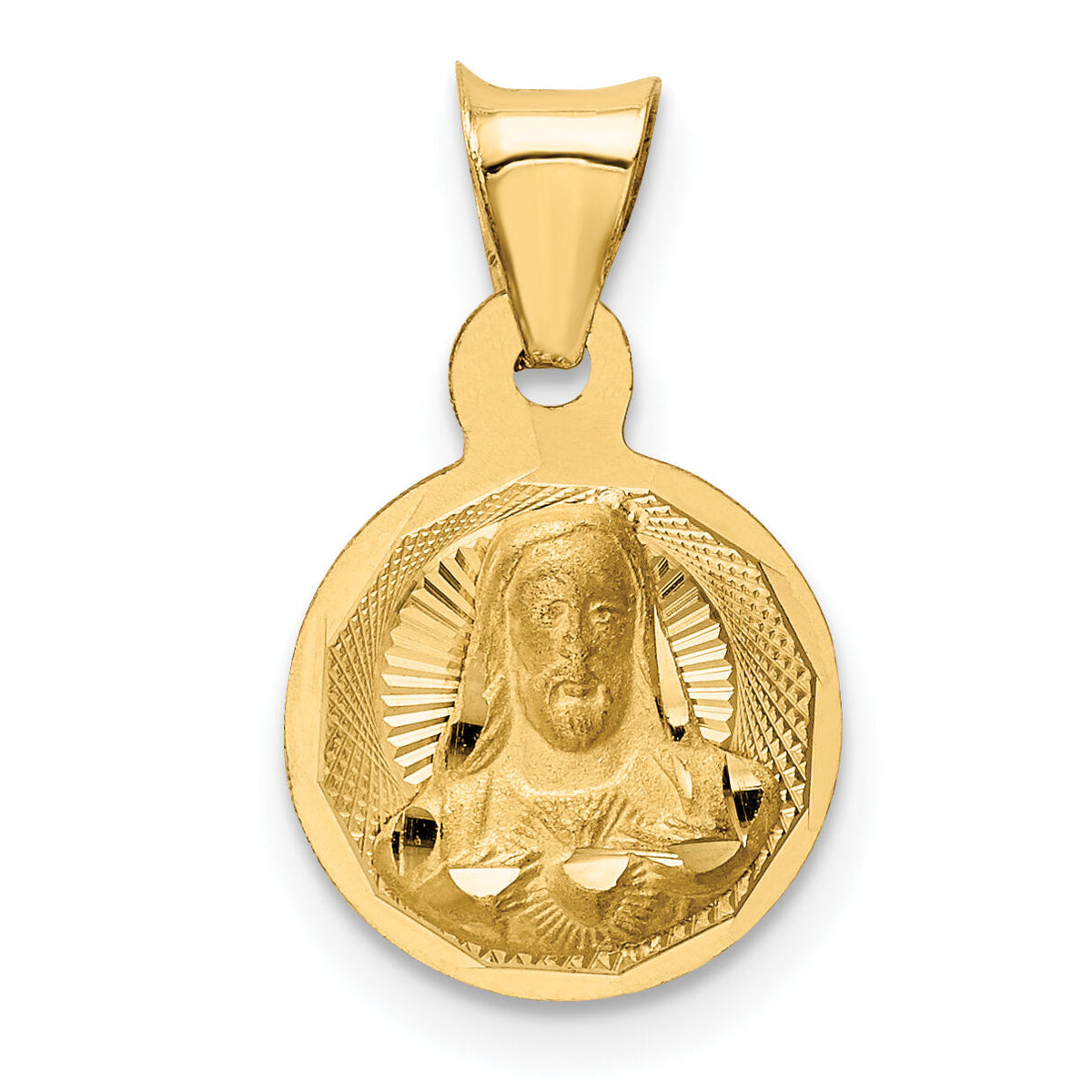 14K Polished D/C Sagrado Corazon Circle Pendant-K5593