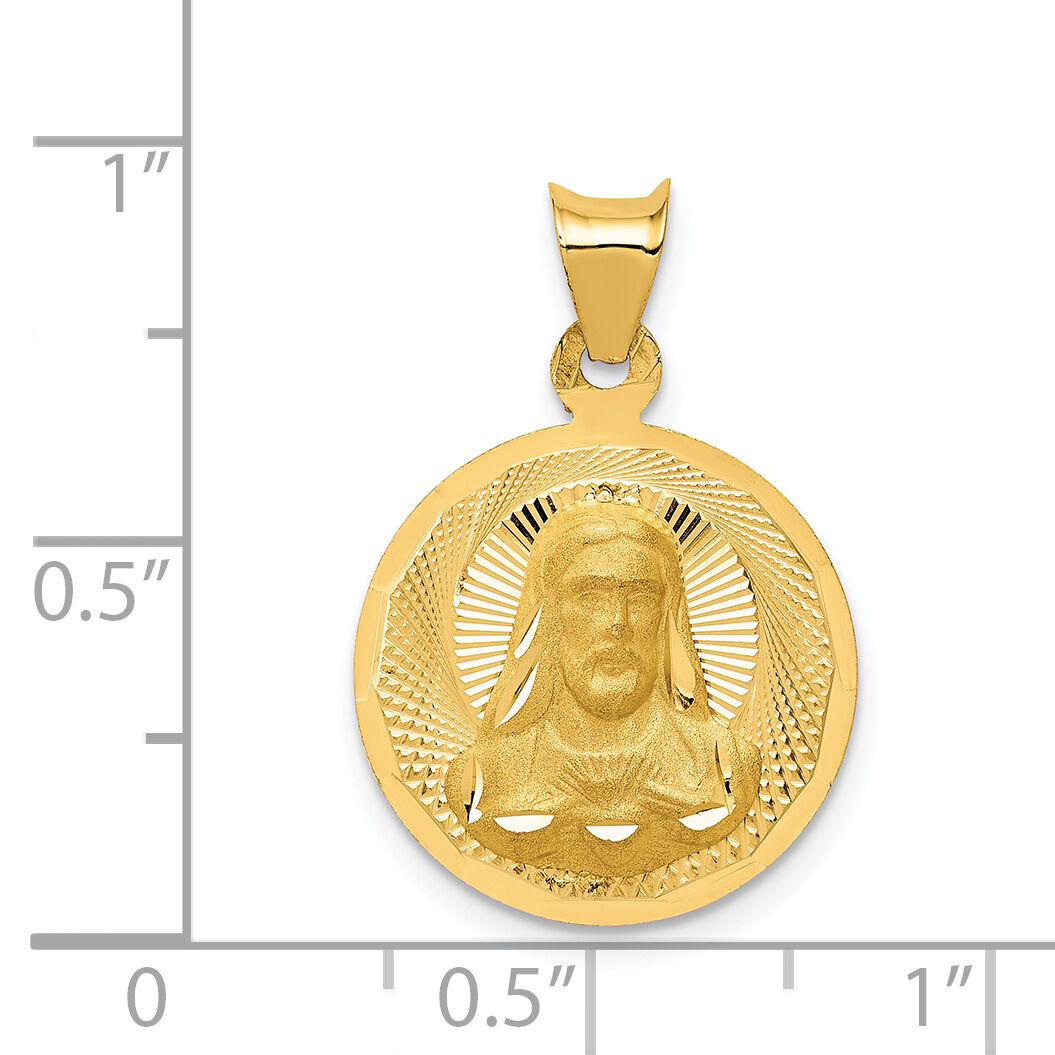 14K Polished D/C Sagrado Corazon Circle Pendant-K5595