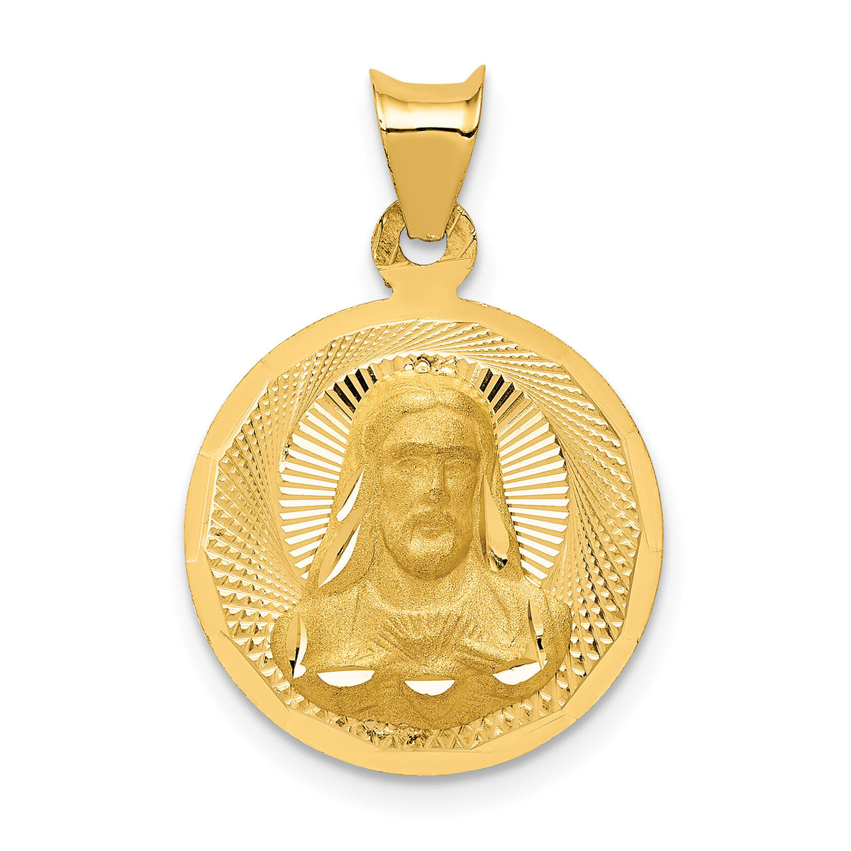 14K Polished D/C Sagrado Corazon Circle Pendant-K5595