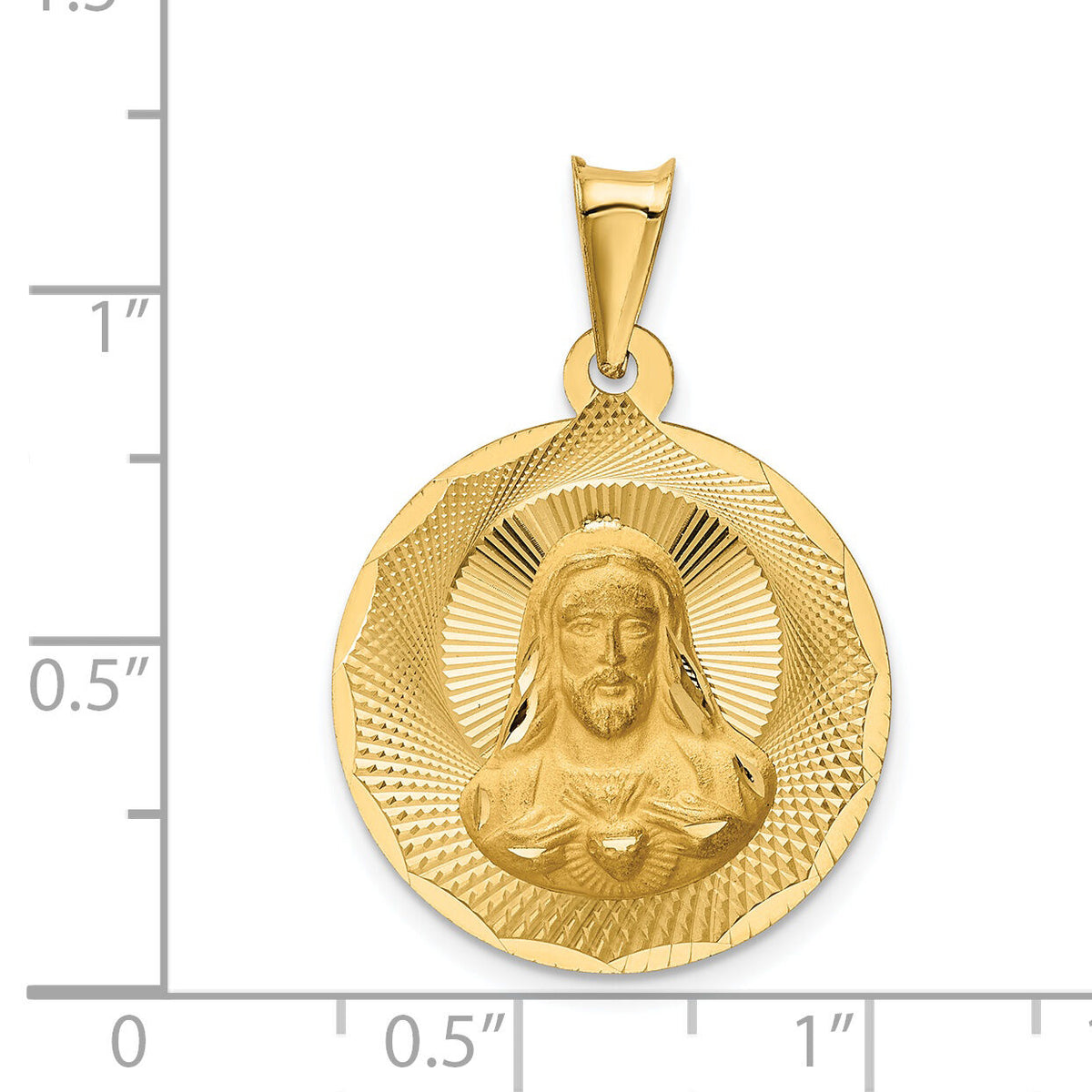 14K Polished D/C Sagrado Corazon Circle Pendant-K5596