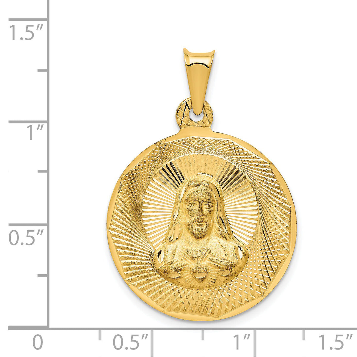 14K Polished D/C Sagrado Corazon Circle Pendant-K5597