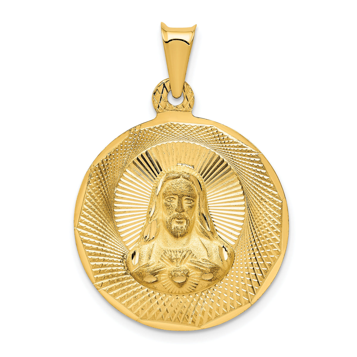 14K Polished D/C Sagrado Corazon Circle Pendant-K5597