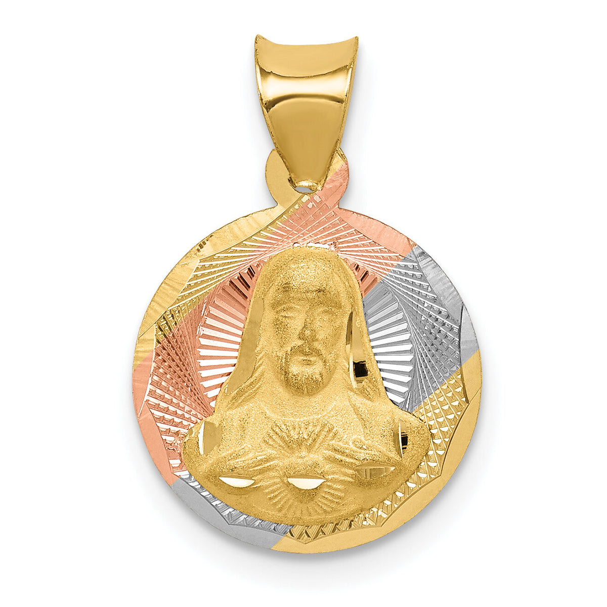 14K w/Rose and White Rhodium D/C Sagrado Corazon Pendant-K5599