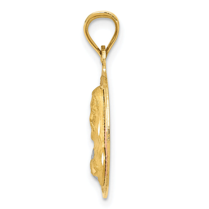 14K w/Rose and White Rhodium D/C Sagrado Corazon Pendant-K5600