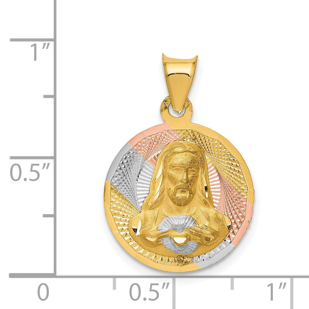 14K w/Rose and White Rhodium D/C Sagrado Corazon Pendant-K5600