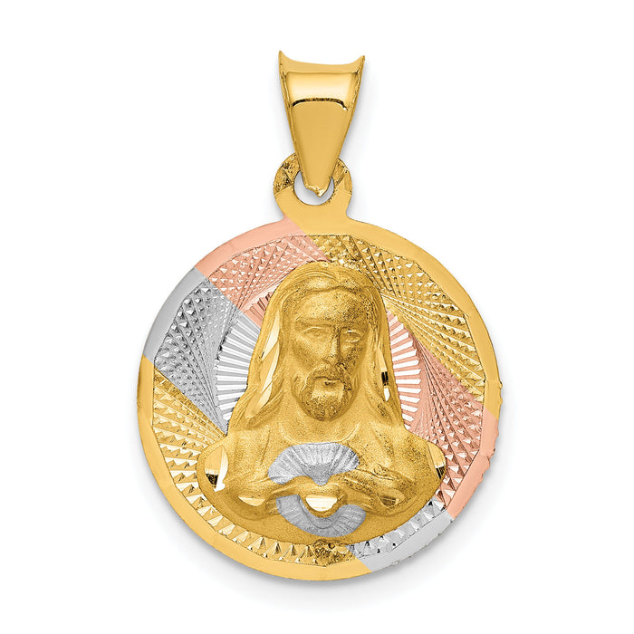 14K w/Rose and White Rhodium D/C Sagrado Corazon Pendant-K5600