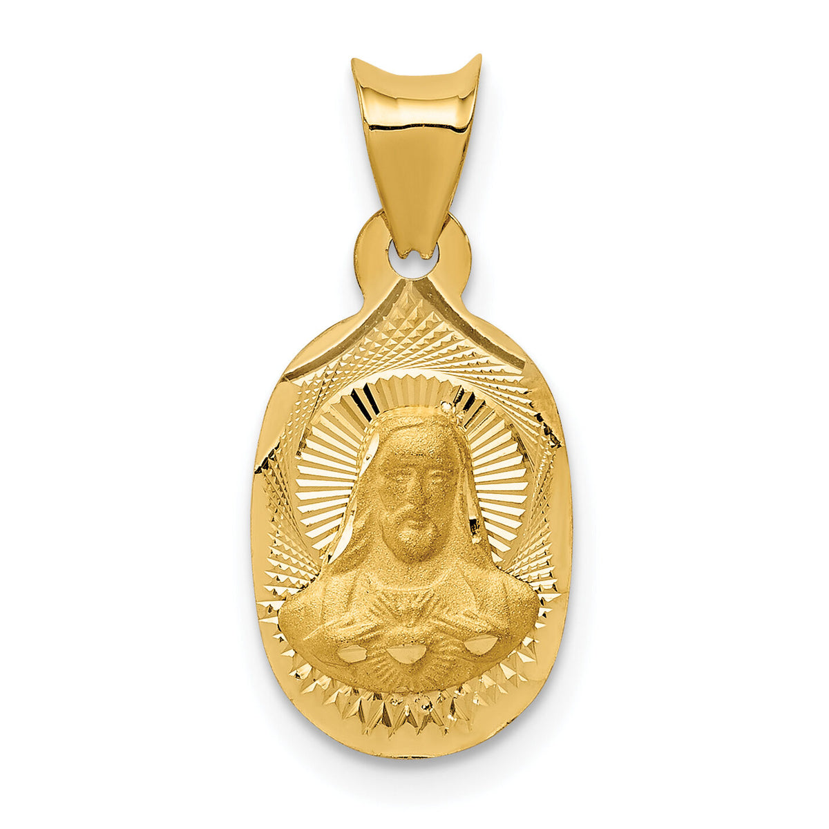 14K Polished D/C Sagrado Corazon Oval Pendant-K5603