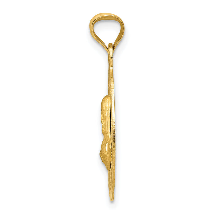 14K Polished D/C Sagrado Corazon Oval Pendant-K5604