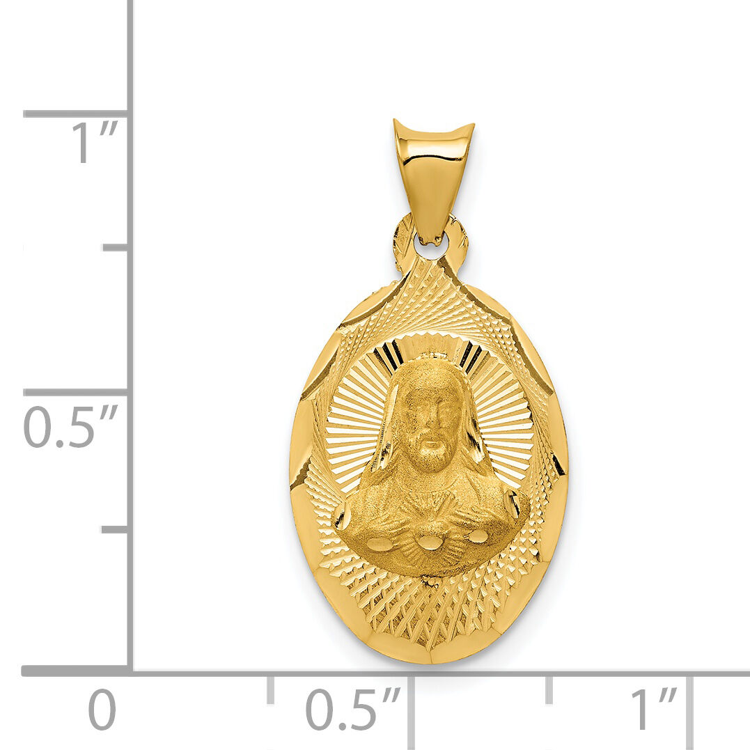 14K Polished D/C Sagrado Corazon Oval Pendant-K5604