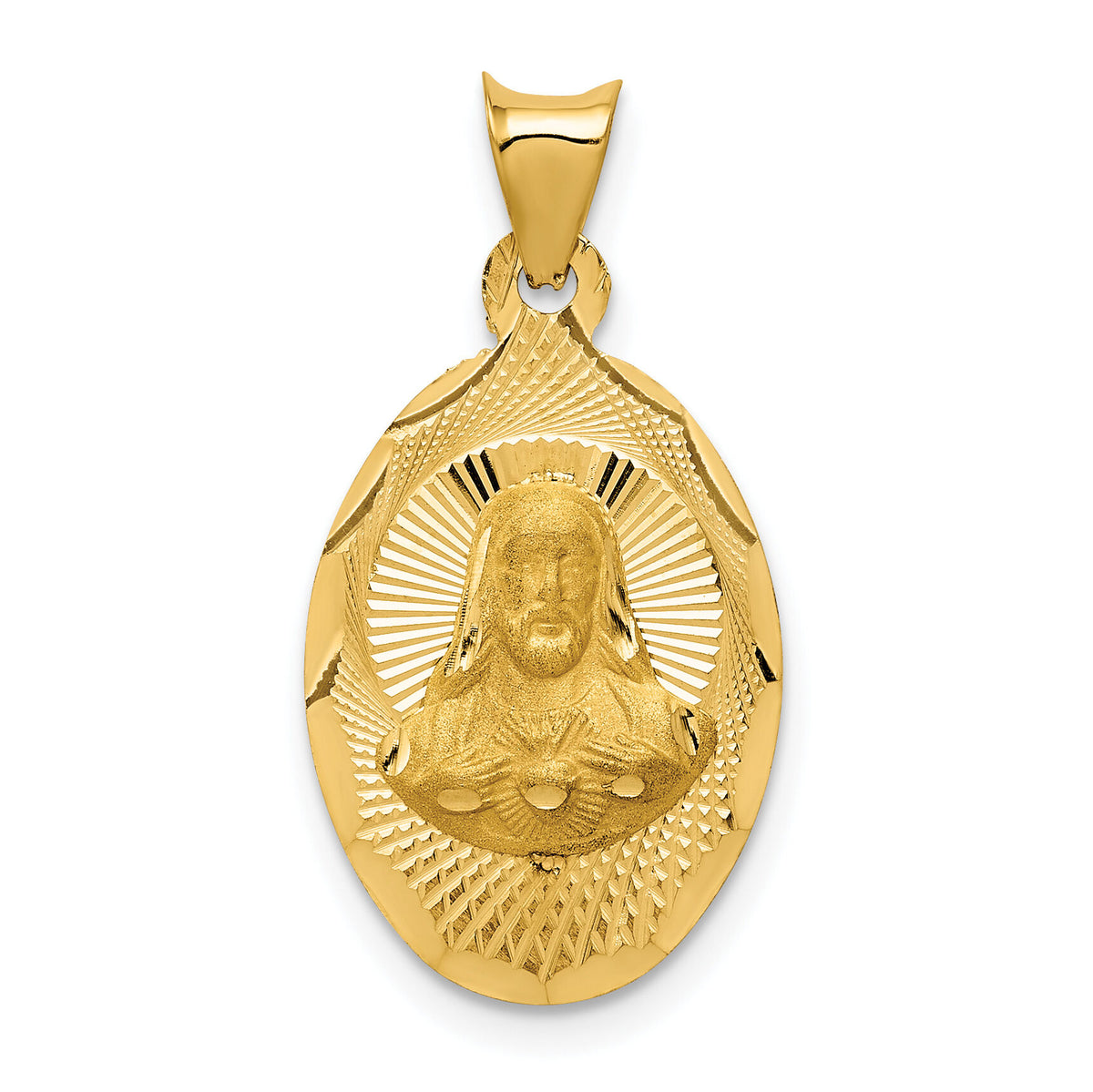 14K Polished D/C Sagrado Corazon Oval Pendant-K5604