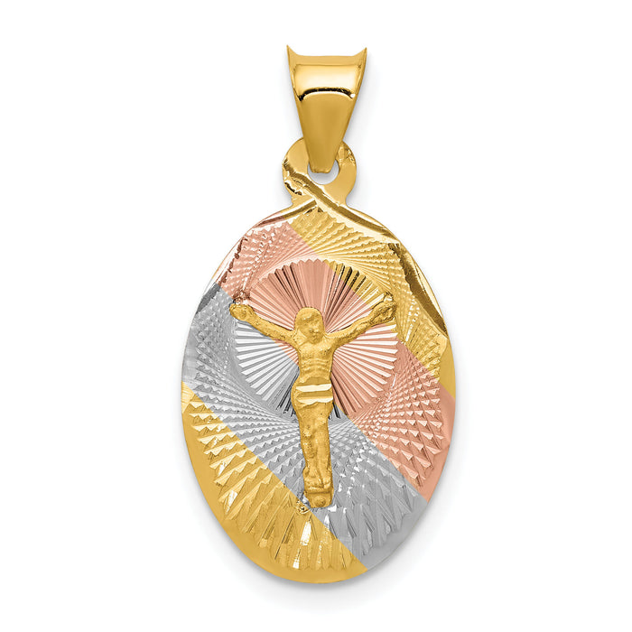 14K w/Rose and White Rhodium D/C Corpus Oval Pendant-K5614