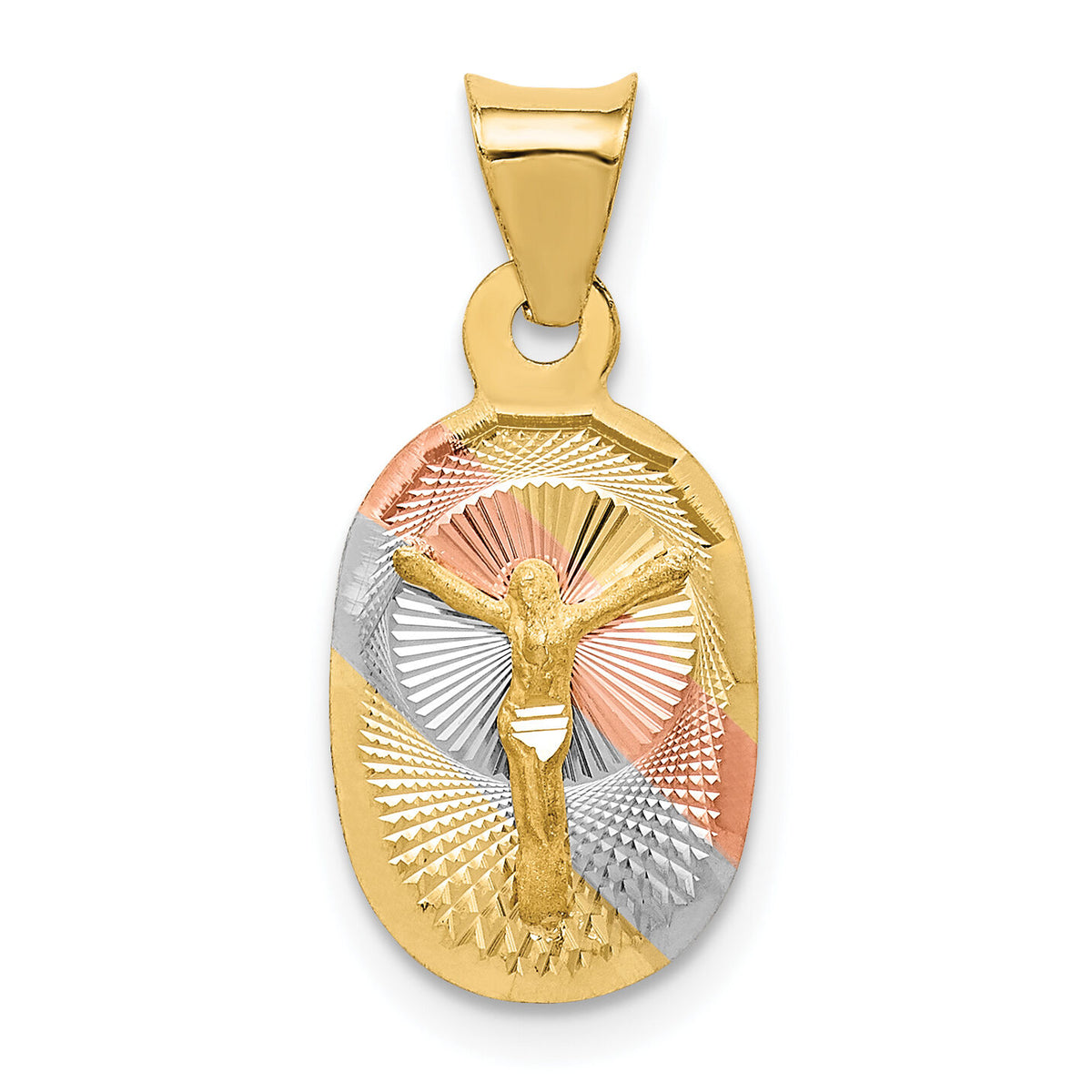 14K w/Rose and White Rhodium D/C Corpus Oval Pendant-K5615
