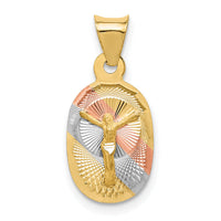 14K w/Rose and White Rhodium D/C Corpus Oval Pendant-K5615