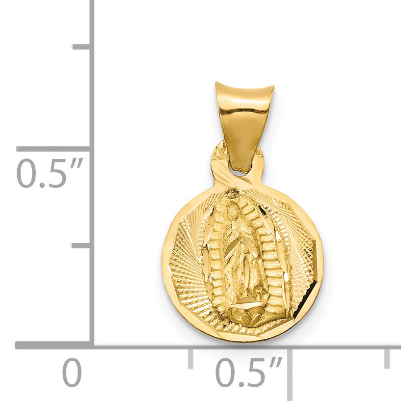 14K w/Rhodium Polished D/C Lady Of Guadalupe Circle Pendant-K5627