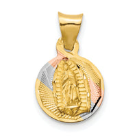 14K w/Rhodium Polished D/C Lady Of Guadalupe Circle Pendant-K5627