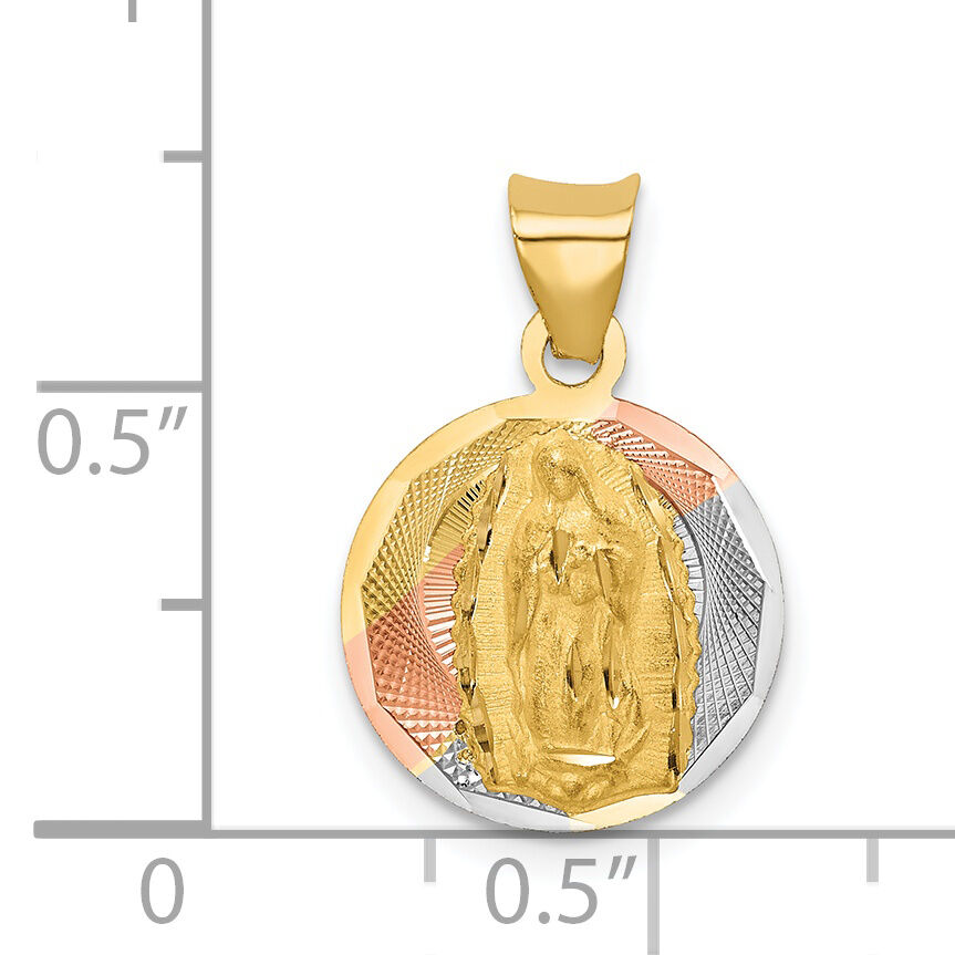 14K w/Rhodium Polished D/C Lady Of Guadalupe Circle Pendant-K5628