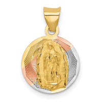 14K w/Rhodium Polished D/C Lady Of Guadalupe Circle Pendant-K5628