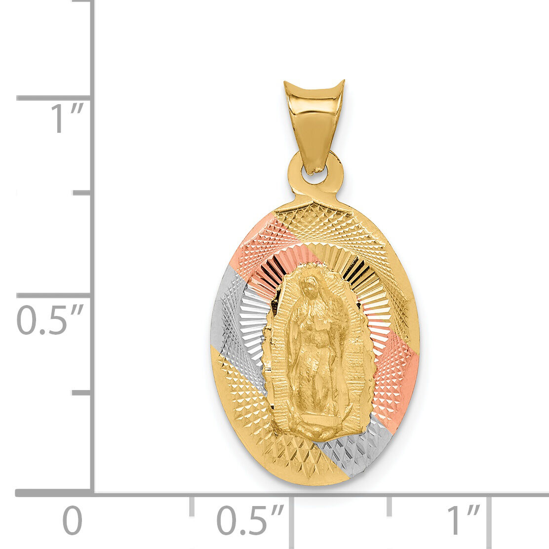 14K w/Rhodium D/C Lady Of Guadalupe Oval Pendant-K5638