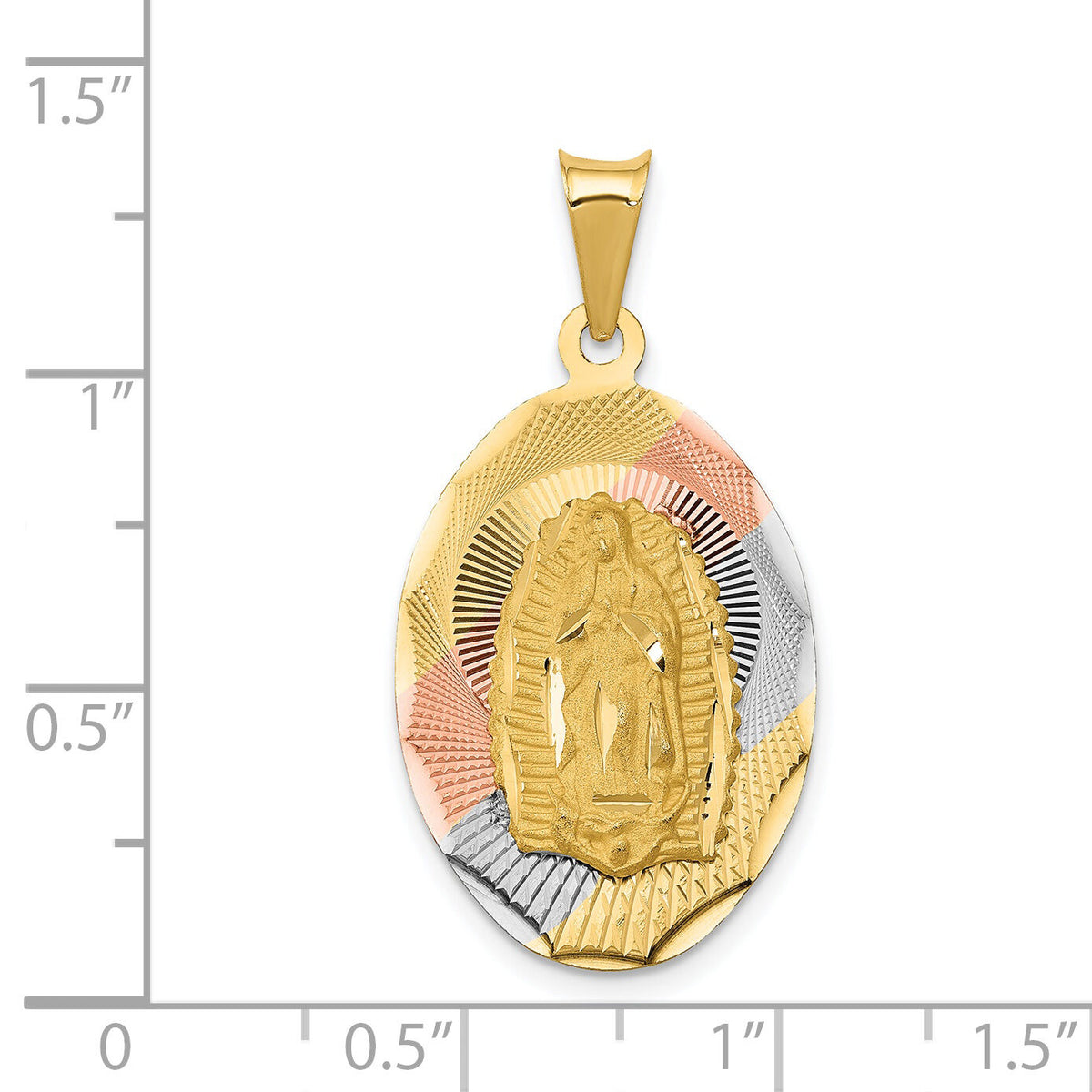 14K w/Rhodium D/C Lady Of Guadalupe Oval Pendant-K5639