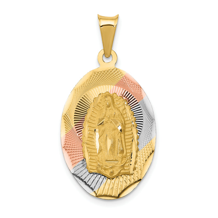 14K w/Rhodium D/C Lady Of Guadalupe Oval Pendant-K5639