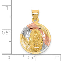 14K w/Rhodium Polished D/C Lady Of Guadalupe Circle Pendant-K5640