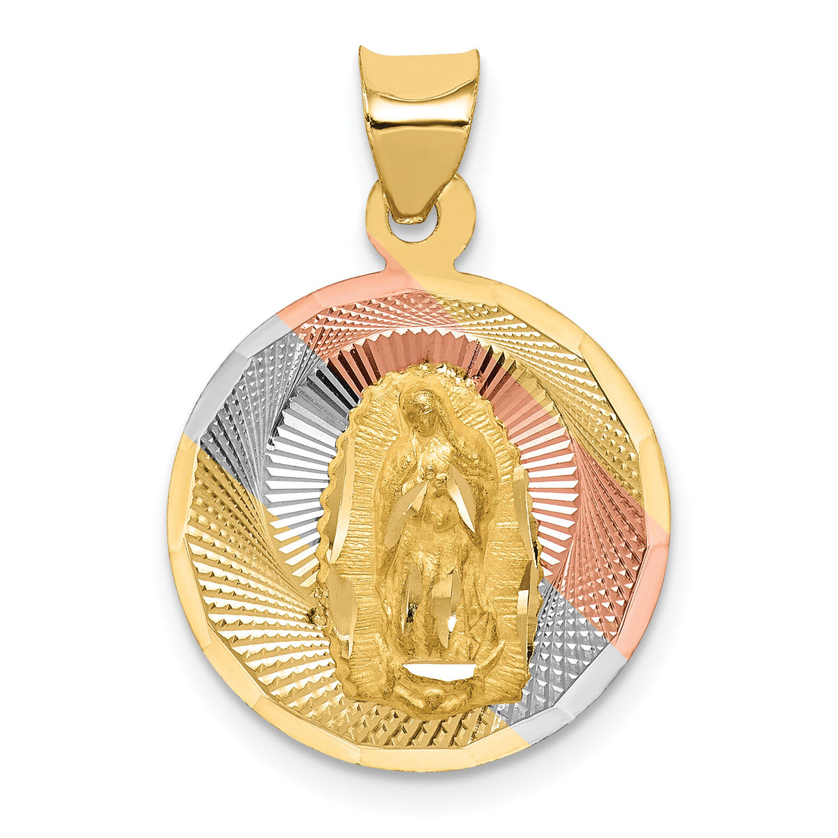 14K w/Rhodium Polished D/C Lady Of Guadalupe Circle Pendant-K5640